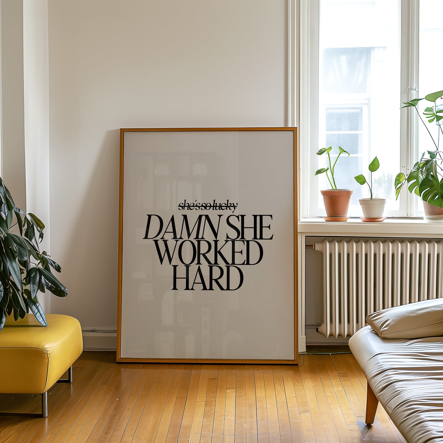 Damn She Worked Hard Print - Beige Black