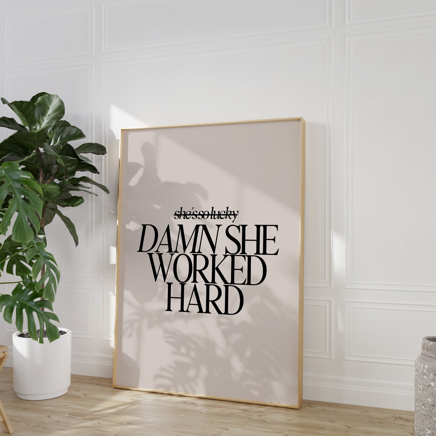 Damn She Worked Hard Print - Beige Black