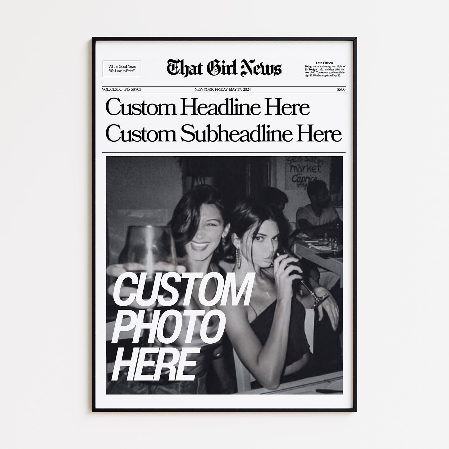Personalised Custom 'That Girl News' Newspaper Print